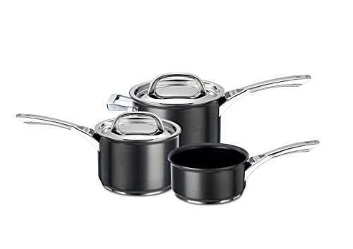 Circulon 66712 Infinite Saucepans Set of 3 - Lifetime Guarantee – 16, 18 and 20cm sauce pans - Non-Stick - stainless steel lids - Hard Anodized Aluminium Cookware, Black