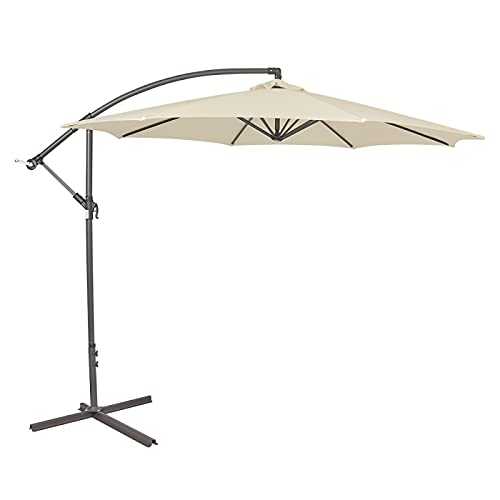 3m Large Banana Parasol Umbrella with Crank Handle – Hanging Cantilever Perfect for Outdoors, Sun Shade, Garden, Deck, Patio with UV Protection, Rust Resistant (Cream)