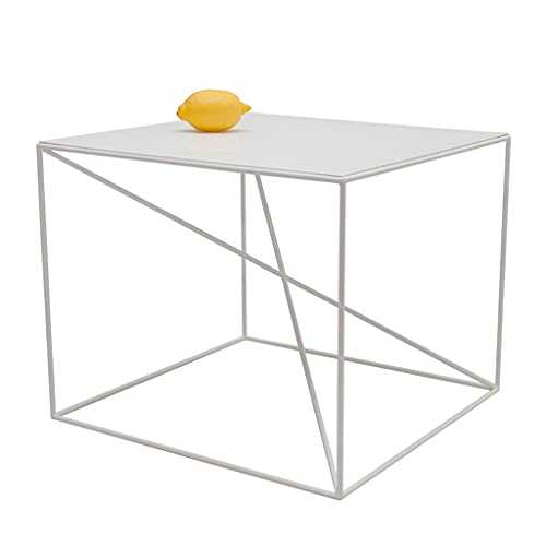 kaijunshop End Tables Coffee Table Wrought Iron Square Industrial Tea Table Sofa Side Corner Coffee Side Table, Used for Office Living Room Bedroom Balcony Shelf Side Table (Color : White)