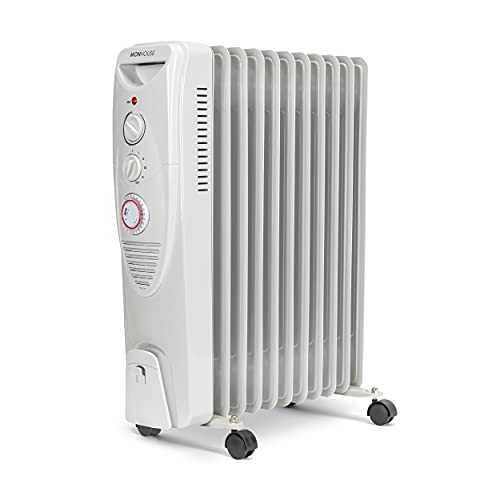 MONHOUSE Oil Filled Radiator – Plug in Portable Electric Heater – 5 Power Settings, Adjustable Temperature/Thermostat - Thermal Safety Cut Off, 24 Hour Timer & Fan – 11 Fins 400W Up To 2900W - White