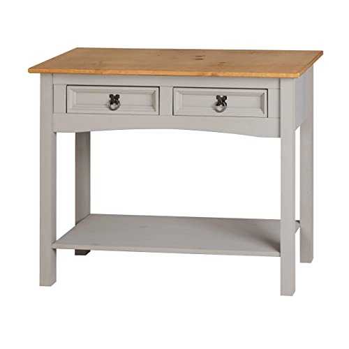 Corona Grey Wax 2 Drawer Console Table, Mexican Pine