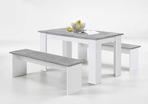 Slumberhaus German Dorma Kitchen Dining Table and 2 Bench Set White Concrete