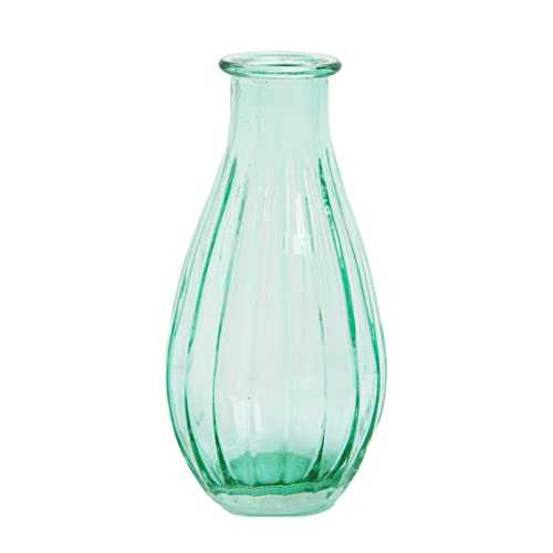 Talking Tables Green Glass Bud Vase for Flowers | Small Ribbed Narrow Necked Bottles for Home Décor, Arrangements, Wedding Centrepieces for Table Decorations, Windowsill, One Size