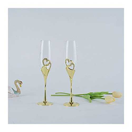 KJGHJ 2PCS/Set Gold Wedding Champagne Toasting Glasss For Bird And Groom Party Dessert Glass Gift For Marriage Couple Cake Table Decor, Champagne Flutes (Capacity : 201 300ml, Color : Color box)
