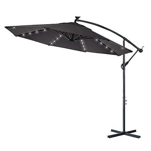 LARS360 Garden Parasol Cantilever Umbrella Sun Shade Patio Umbrella Banana Umbrella With LED Lights Solar Crank Aluminium Ø350cm Anthracite UV40+ Waterproof
