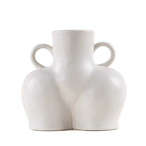 HIAO V2 Ceramic Vases for Decor ,Body Vase, Lady Butt Vase,Modern Farmhouse Decorations - Human Body Shaped Art Creative Decorative Flower Pot Side Ring Handle for Living Room (White)