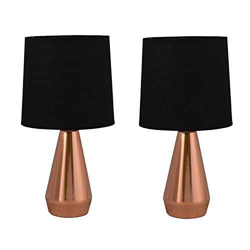 Modern Set of 2 Copper Touch Control Table Lamp Bedside Lights with Black Shades