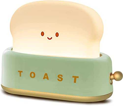 Starnearby Toast Bread LED Night Lamp, Cute Desk Decor Toaster Light Rechargeable with Timer, Creative Design Portable Bedroom Bedside Table Lamp for Baby Kids Girls Teens Teenages, Green