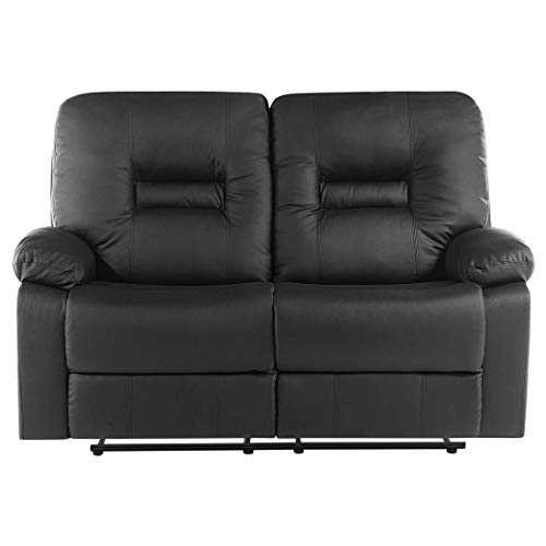 Modern Faux Leather Recliner Sofa Manual Reclining Padded 2 Seater Black Bergen
