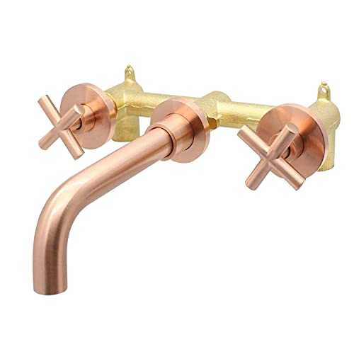 Delnet Brass Bathroom Sink Mixer Tap Rose Gold Luxury Dual Handles Wall Mounted Swivel Tub Faucet Concealed Basin Tap with Hot and Cold Mixer Valve
