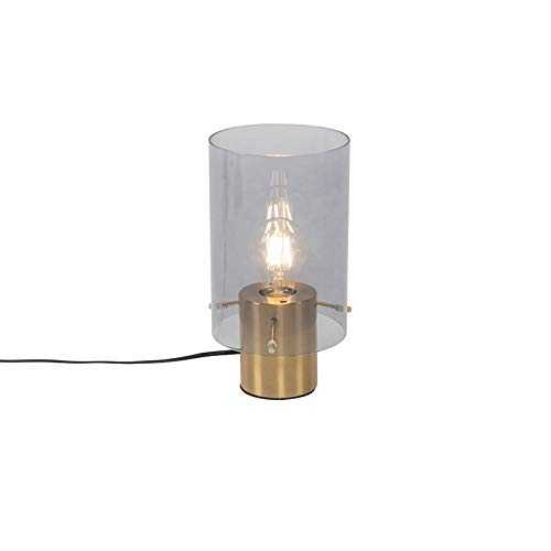 Qazqa - Vintage Table Lamp | Table Light Brass with Smoke Glass - Vidra - Modern - Suitable for LED E27 | 1 Light - Glass Table lamp - Suitable for Living Room | Bedroom |