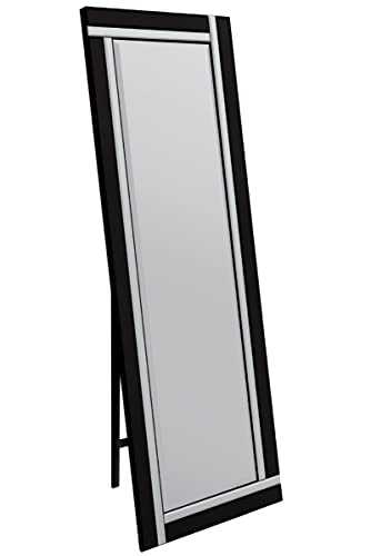 MirrorOutlet,170 x 58,Frameless,YC125 New Black and Mirror Double Bevel Free Standing Cheval Dress Mirror 5ft7 x 1f11 170cm x 58cm