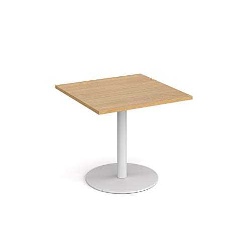 Mr Office Monza square dining table with flat round white base, Oak, 800