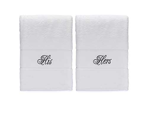 His and Hers Bath Towel Set | Anniversary Wedding Engagement Gifts for Couples, White, Bath Towels
