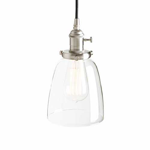 PathsOn Industrial Vintage Modern Edison Hanging Pendant Ceiling Light Fixture Loft Bar Kitchen Chandelier Decorative Lighting with Bell Clear Glass Light Shade E27 (Brushed)