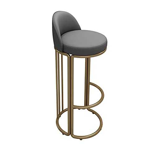 LYN-MEMORY Breakfast Bar Stool Kitchen Counter Bar Stools PU Leather Seat Bar Chairs Gold Metal Legs Barstools High Stools with Foot Rests and Back (Size: 75 cm)
