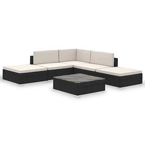 vidaXL Outdoor Lounge Set 15 Pieces Black Poly Rattan Garden Furniture Seat