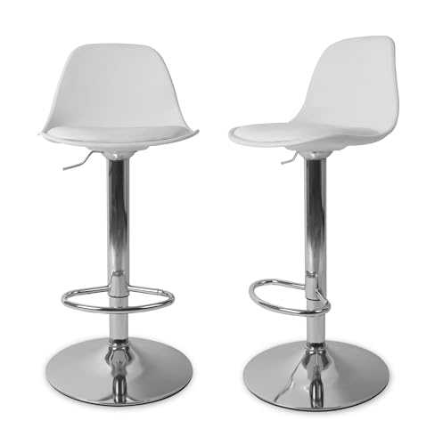Abaseen Bar Stools Set of 2 | White Swivel Barstools | Adjustable Height | Back Rest | Soft Cushion Seat | Chrome Footrest and Base | Counter Kitchen Home Breakfast Bar Stools