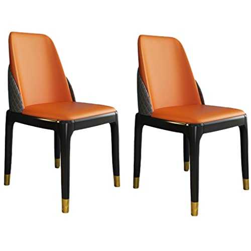 ARWQ857 Leather Kitchen Dining Chairs Set Of 2, Modern Living Room Lounge Counter Chairs with Soft Padded Seat Beech Wooden Legs (Color : Orange, Size : Black gold feet)