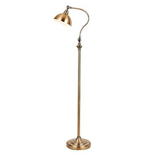 Belief Rebirth Reading and Craft Floor Lamp, for Living Rooms, Bedrooms & Offices – Classy, Modern Standing Light for Tasks - Adjustable Neck, lampshade - Antique Brass