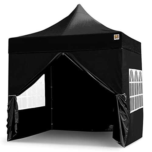 Gorilla Gazebo 2.5x2.5mtr Pop Up Commercial Grade Gazebo with Four Side Panels and Wheeled Carrybag (Black)