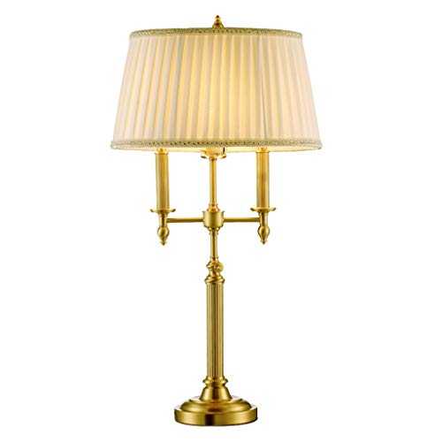 zxb-shop Bedside Lamps Table Lamp Brass Metal Base Bedside Lamp American Elegant Linen Lampshade Table Lamp Beige Living Room Family Bedroom (no Light Source) Bedside Desk Lamp