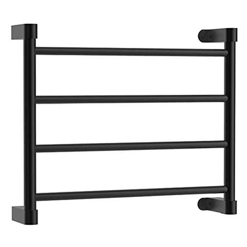 Towel Warmer Wall Mounted Bathroom Electric Heater Towel Rack With 4 Bars, Intelligent Constant Temperature 304 Stainless Steel Heated Towel Rail Radiator, 540X448X86.5Mm, Plug In,Bright (Black),ni