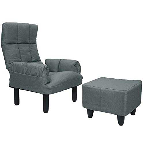 Recliner Chair and Footstool, Armchair Sofa Chair Recliner, Modern Lounge Chairs, Recliner Sofas for Living Room, Bedroom, Lounge, Home Furniture Accessories (Grey)
