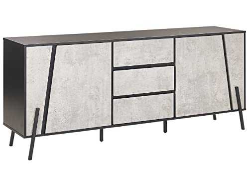 Beliani Modern Sideboard Concrete Effect Black Top Metal Legs Storage Cabinets Drawers Blackpool