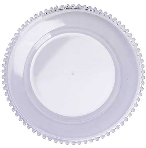 Set of 6 Heavy Quality Acrylic Clear Charger Plates with Designed Rim (33cm) ~ Elegant Plastic Tableware Décor Setting & Serving Trays for Party Décor, Events, Dinner, & Weddings