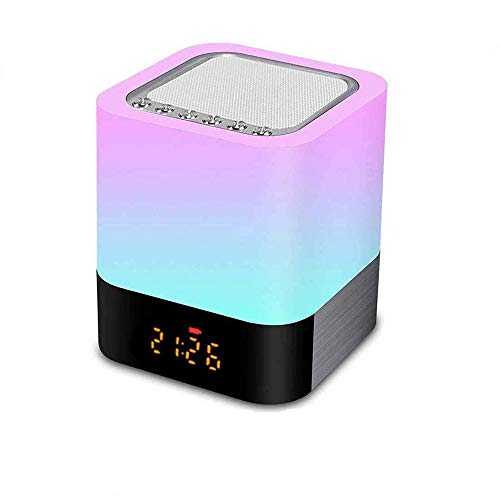 Bedside Lamp with Bluetooth Speaker, ALLOMN Colour Changing Touch Lamp, RGB Dimmable Bedside Night Light, Digital Alarm Clock, Gift for Teens