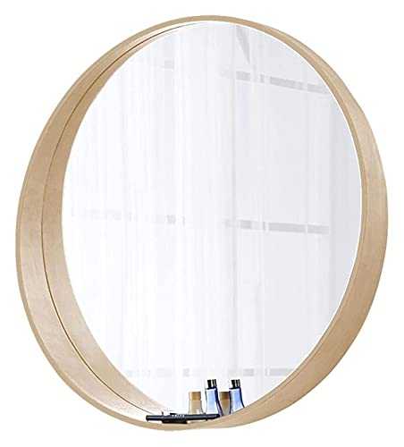 Makeup Mirror Round Wall Mirror with Built-in Storage Shelf Large Wooden Frame Circle Bathroom Mirror Living Room Bedroom Hallway Wall Decor Makeup Mirror Bathroom Mirror (Size : 60CM)