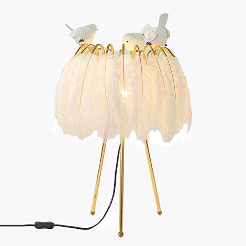 Bedside Table Lamp 3 Way Dimmable Bedside Desk Lamps with White Feather Shade Modern Nightlight for Bedroom Living Room Feather Lamp Bedside Lamp, 24.5"H Nightstand Lamp ( Size : There are birds )