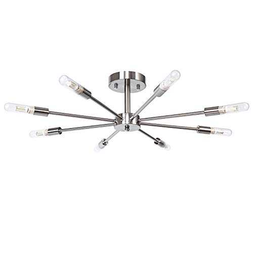 OYIPRO Ceiling Light Fixture 8-Light Chandelier, Clear Glass Lampshade, G9 Lamp Base, Semi-Flush Mount Kitchen Light, Nickel for Living Room Bedroom Dining Room Balcony Hallway