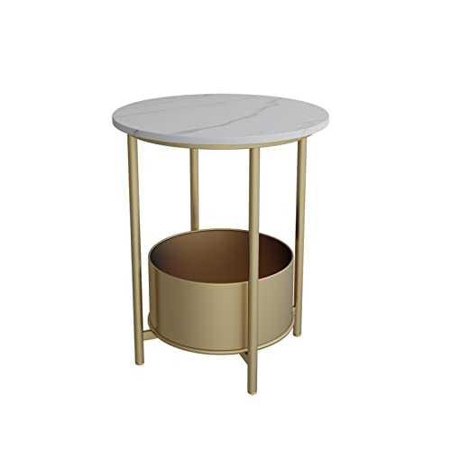 Side End Table Modern Minimalist Sofa Side Cabinet Table Side Corners Living Room Small Coffee Table Balcony Storage Small Round Table Couch Table (Color : White)
