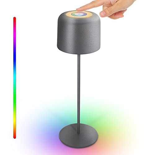 uuffoo LED Rechargeable Table Lamp, Touch Sense Dimmable 8 Colours, IP54 Waterproof Cordless Desk Light for Indoor/Outdoor, Bedroom, Garden, Restaurant, Bar Decorate (Style B,Grey)