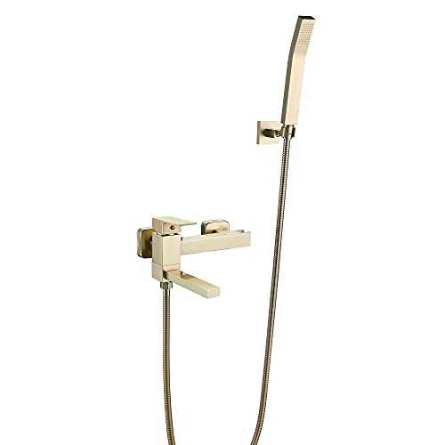 Bath Mixer Tap with Shower Attachment Brushed Gold Wall-Mounted Bathtub Tap Brass Bathtub Shower Hot and Cold Faucet Wall-Mounted Bathtub Tap