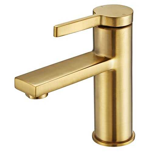 Hovoccery Basin Taps Gold Bathroom Taps Single Handle Bathroom Sink Taps Mixer with Supply Hose, Modern Mono Basin Mixer Taps Brass Cloakroom Faucet, Brushed Gold
