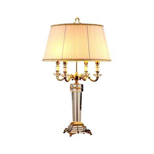YUHUAWF Bedside Lamp Traditional Table Lamp Crystal Body Beige Tapered Drum Shade E14 Crystal Table Lamp for Living Room Bedroom Bedside Nightstand Office Family Dimmable