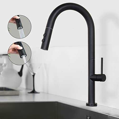 SHANFO Black Kitchen Taps, Kitchen Tap with Pull Out Spray, 360° Rotation 2 Spray Modern Single Handle Mixer Tap for Kitchen Sink