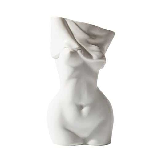 Mila Moya Nude Ceramic Flower Vase | 7.5in x 4in - White | Modern Naked Lady Female Woman Body Shape Vase for Home Decor