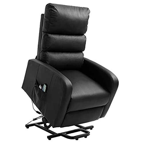 LANGTAOSHA Electric Power Lift Recliner Chair with Heat And Massage, PU Leather Heavy Duty And Safety Motion Reclining Mechanism Armchair for Elderly,Black