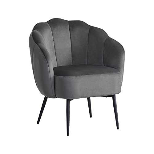 TUKAILAI Velvet Fabric Tub Chairs with Upholestered Backrest and Comfy Armrest, Fluted Back Armchair Accent Chair Single Cuddle Sofa Lounge Relaxing Living Room Bedroom Side Chair with Metal Legs Grey