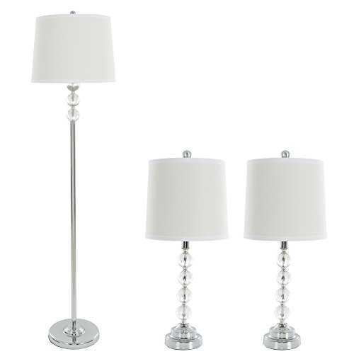 Lavish Home Table Floor Lamp Set of 3, Faceted Crystal Balls (3 LED Bulbs Included)