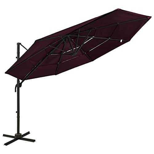 Boedeaux red Polyester, powder-coated aluminium Home Garden Outdoor Living4-Tier Parasol with Aluminium Pole Bordeaux Red 3x3 m
