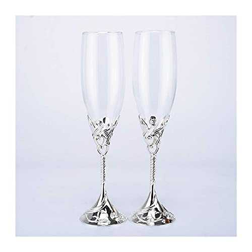 Flutes Champagne Glasses Sliver Champagne Cup Set Rose Heart Shaped Metal Gobelt Wine Glasses For Wedding, Champagne Flutes (Capacity : 200ml, Color : Clear) ( Color : Clear , Size : 200ml )