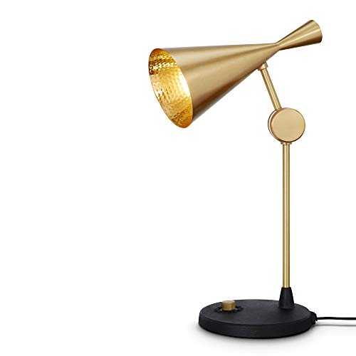 Tom Dixon Beat Table Light | Luxury Table Lamp | Adjustable Arm to Direct Light | Solid Brass and Iron Base | Desk/Study Light | Ideal for Bedrooms, Lounge Areas and More - Gold Brass