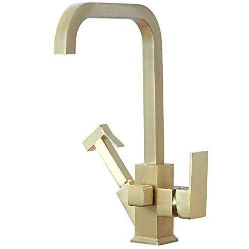SHUMEISHOUT Solid forging, strong and durable Kitchen Faucet with Hand Shower Head Brushed Gold Kitchen Mixer Hot & Cold Kitchen Tap with Spray Gun Rotating Sink Mixer