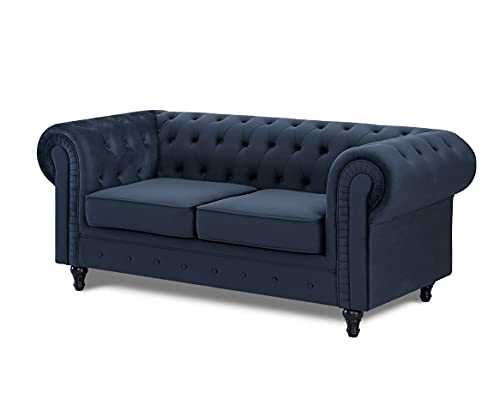 Velvet Fabric 2 or 3 Seat Sofa Modern Chesterfield Upholstered Settee Set (2 Seat Sofa Only, Midnight Blue)