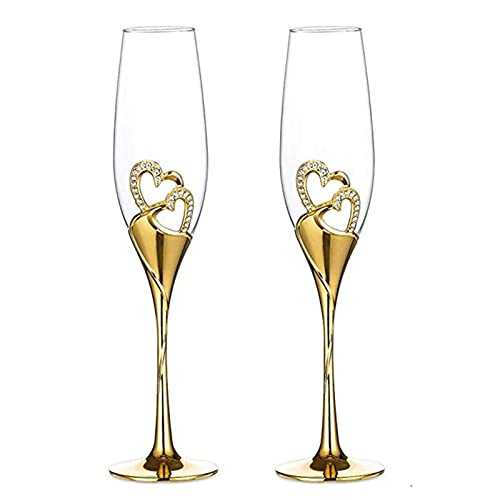 2-Piece Wedding Crystal Champagne Glass Set Flute Glasses Wine Glass For Wedding Gift Glasses Gold Champagne Glasses 201-300 ML, Champagne Flutes (Color : Gold) (Color : Gold)